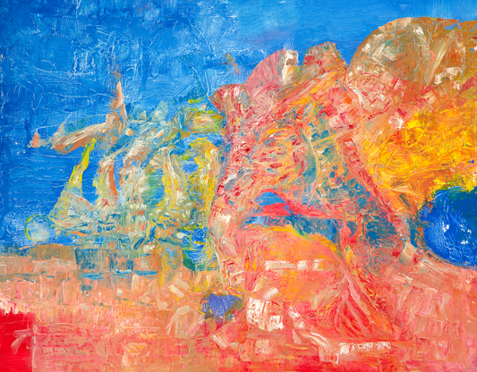 Abstract painting with vibrant colors on a white background